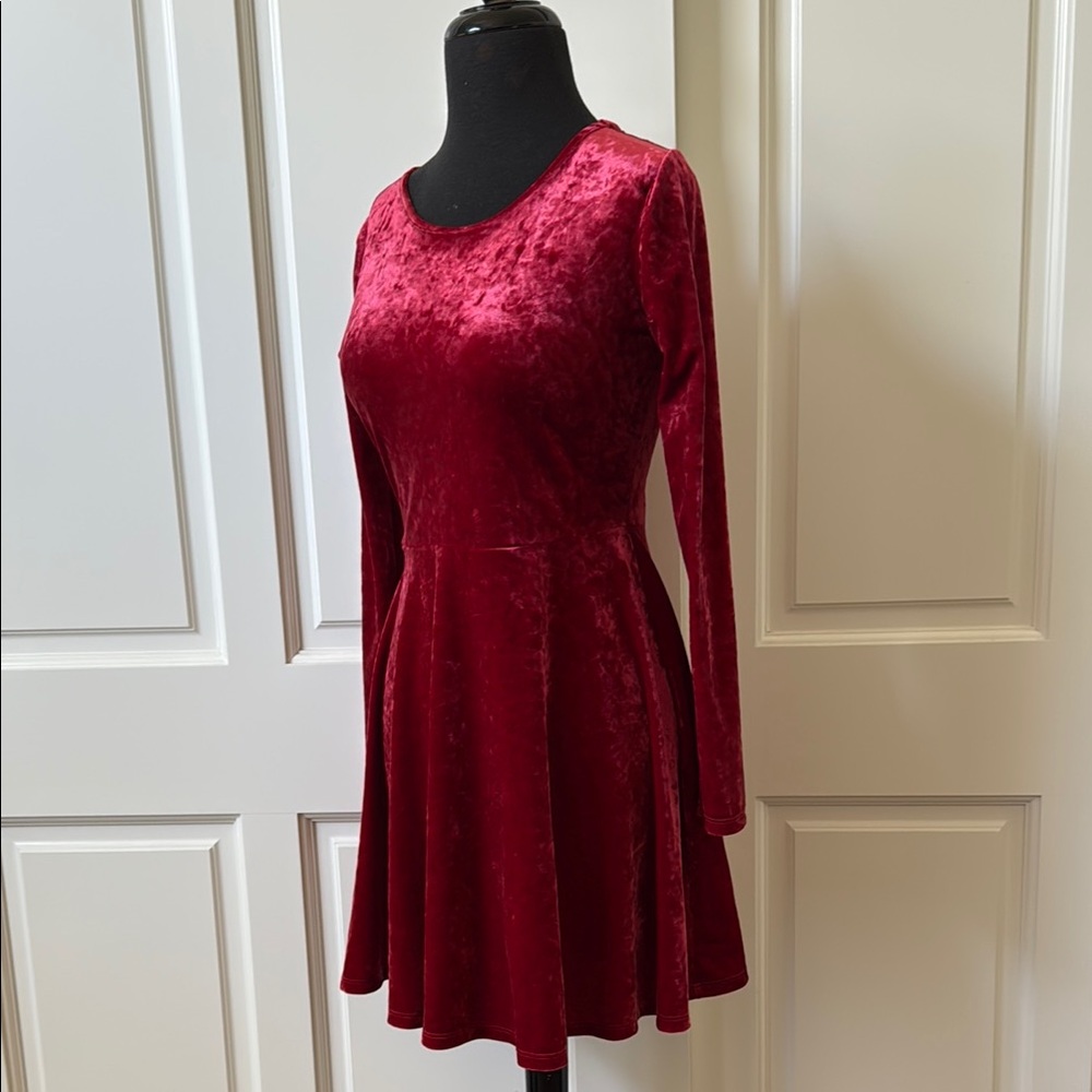 Place Rich Burgundy Velvet Long Sleeve Dress